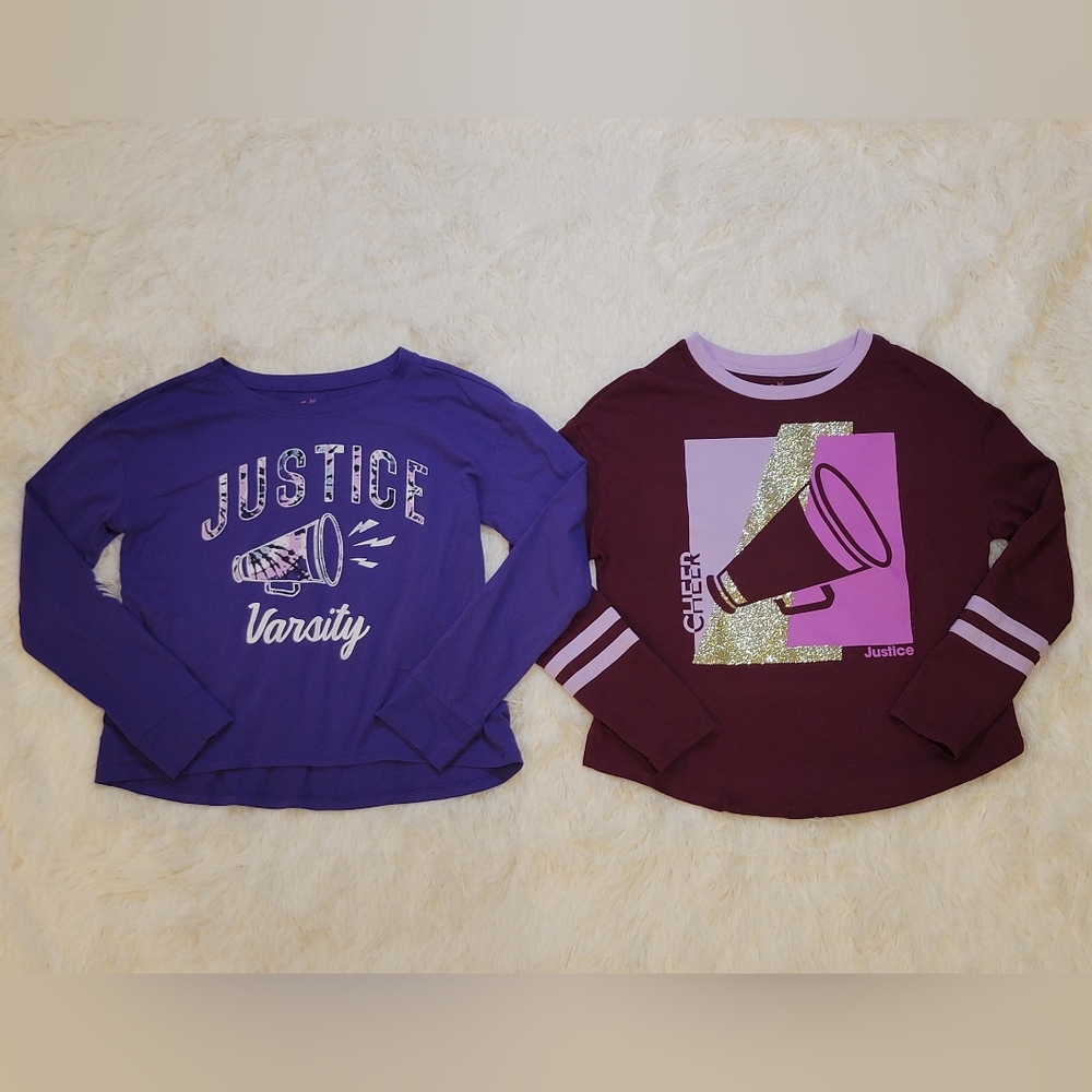 Justice Cheer Purple Long Sleeve Tops Girls Size 10